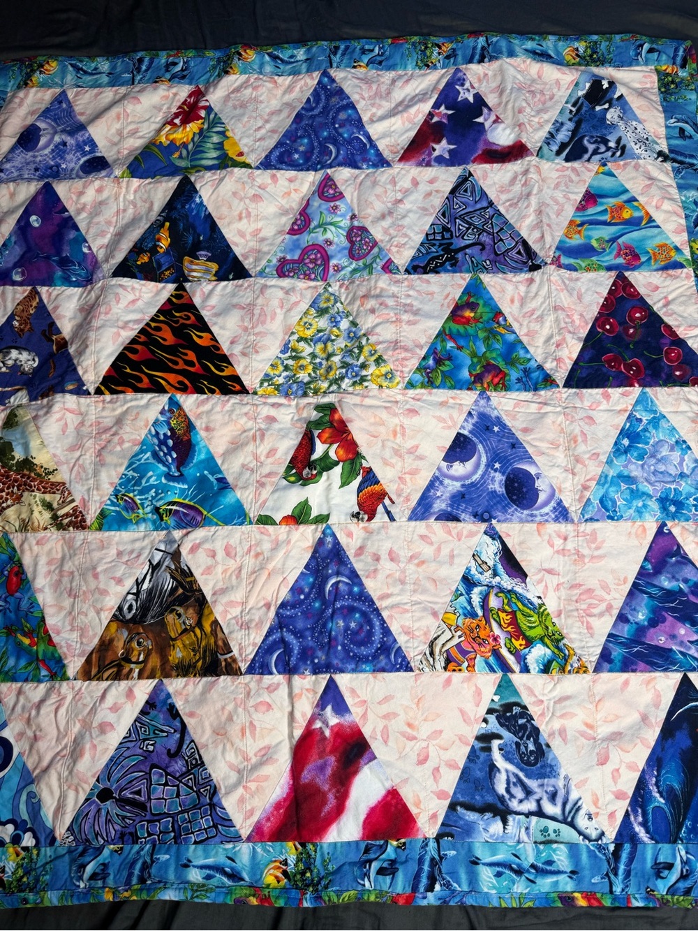 Vintage Handmade vintage triangle patch quilt unique & reversible